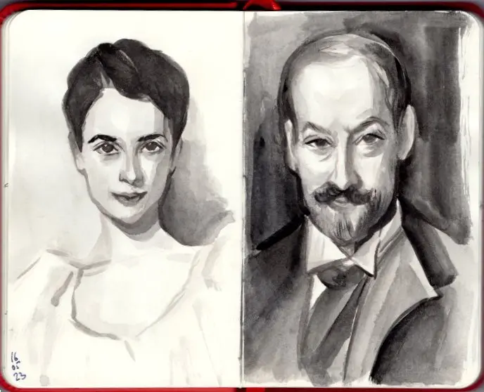 Carnet de croquis rempli de dessin de personne à l'encre