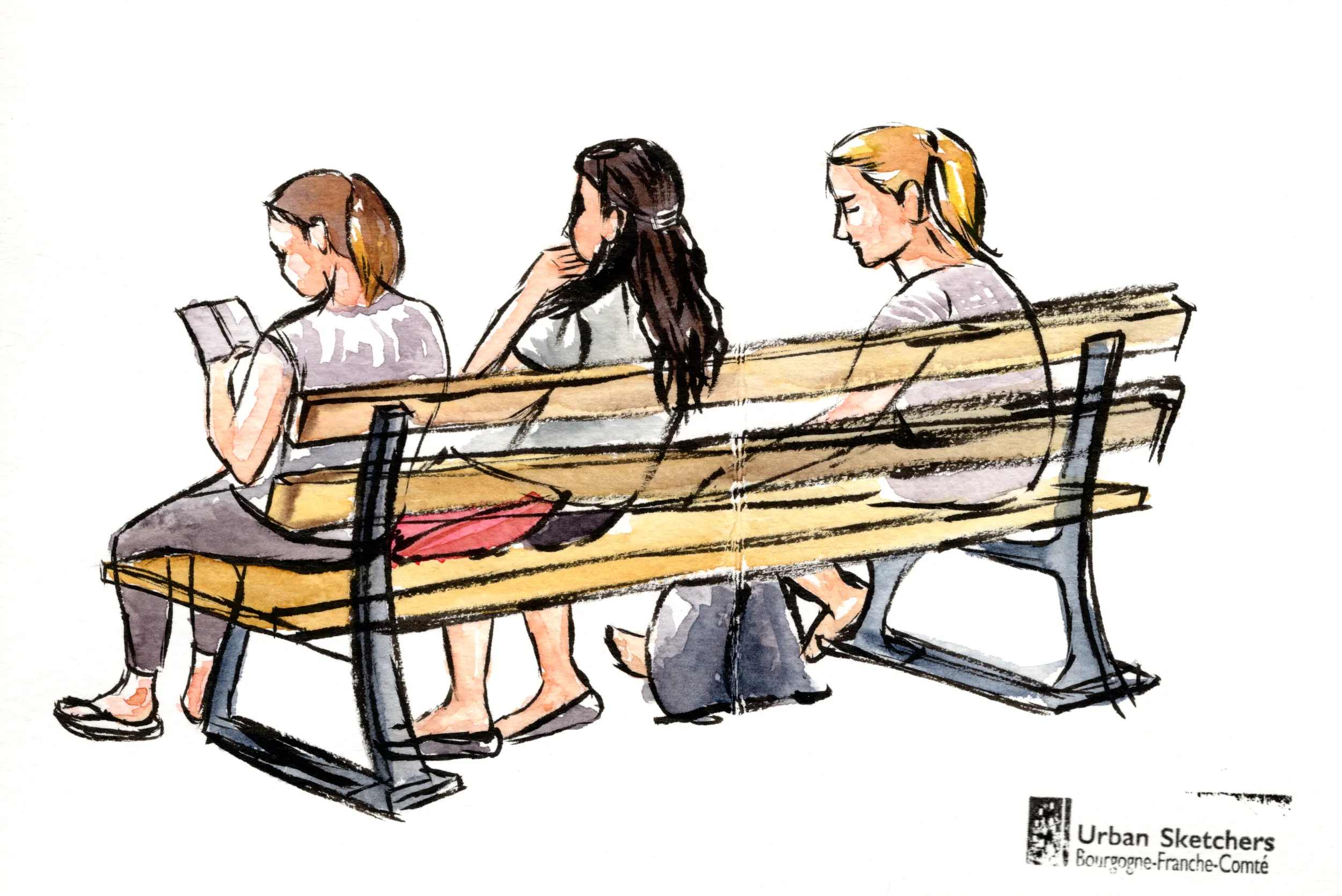 Trois personnes assises sur un banc