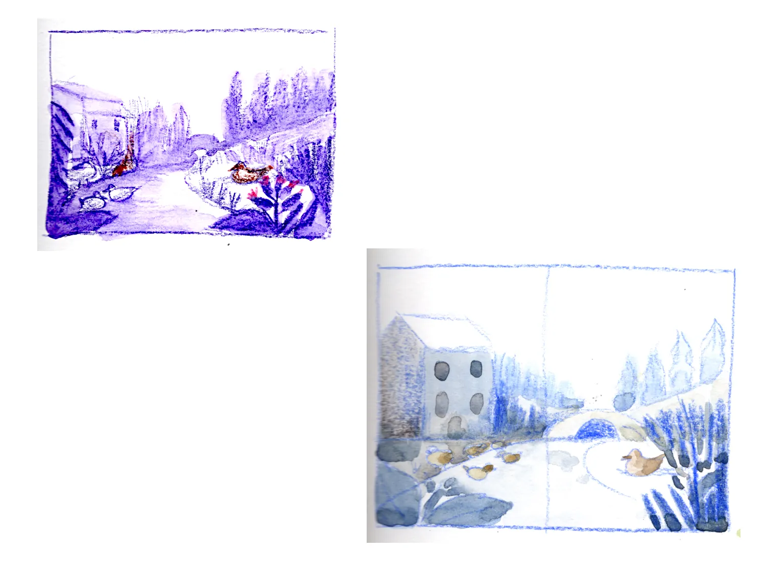 Deux études bleues et violettes du paysage de la rivière