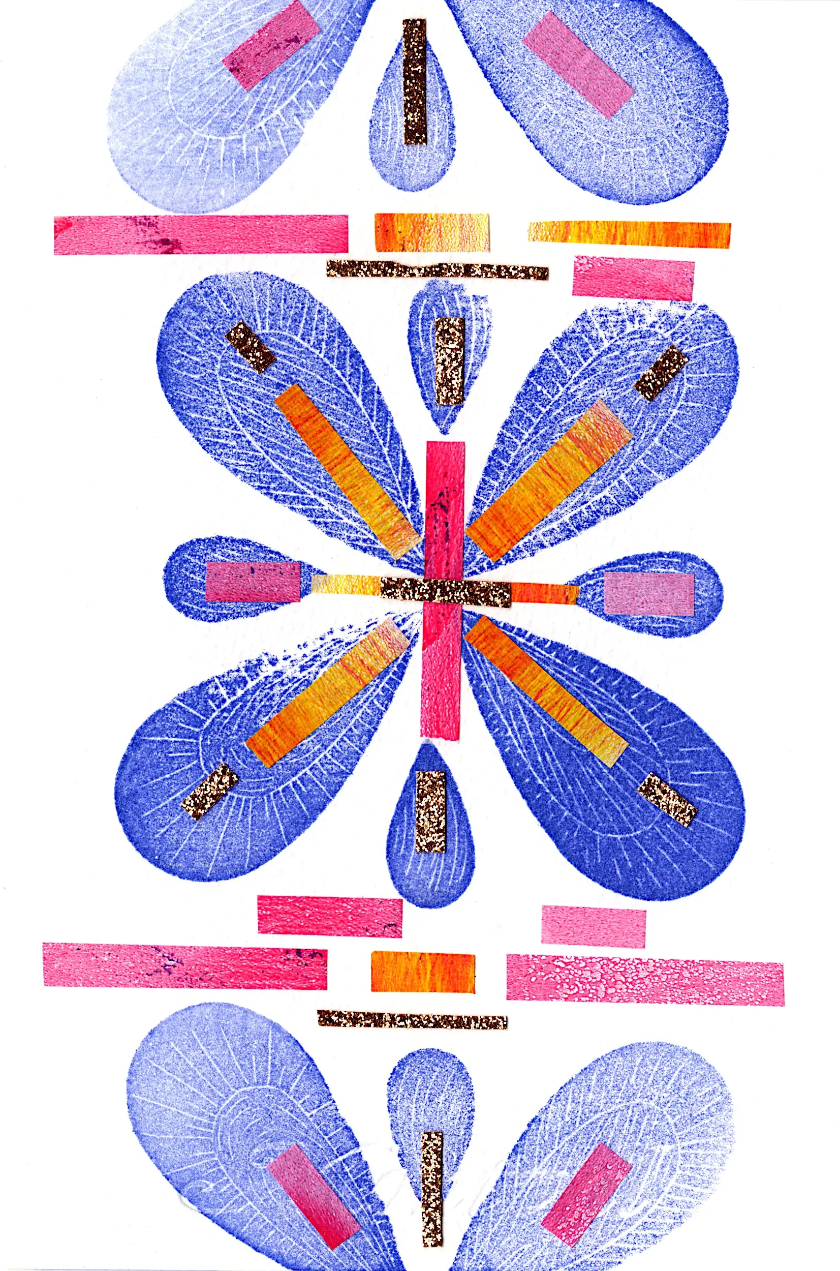 Composition géométrique bleue, rose et orange