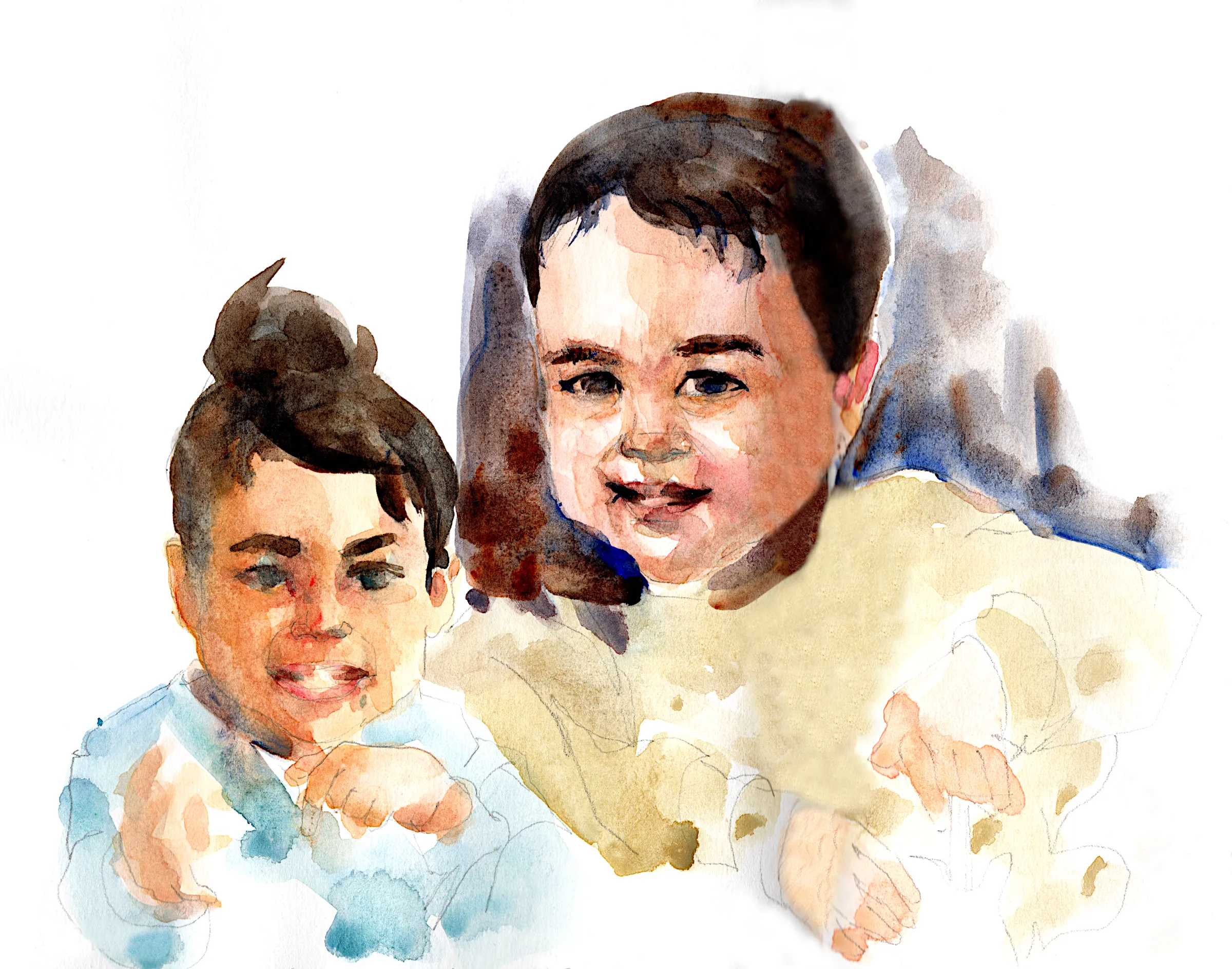 Portrait à l’aquarelle de deux jeunes enfants